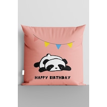 Sevimli Panda Happy Birthday Dijital Baskılı Çocuk Odası Yastık Kırlent Kılıfı - 5212