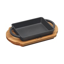 Lava Döküm Dikdörtgen Sahan Döküm Demir Yekpare Çift Kulplu Kayın Servis Ahşabı Ölçü 12x15cm.