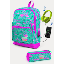 Coral High Kids Su Yeşili Pembe Flamingo Desenli Usb'li 2'li Okul Çanta Seti Set0223812
