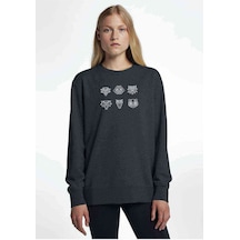 The Witcher Schools Logo Baskılı Füme Antrasit Kadın Sweatshirt