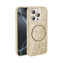 Zore İphone 16 Pro Max Kılıf Magsafe Şarj Özellikli Parlayan Simli Nvth Okso Kapak - Gold