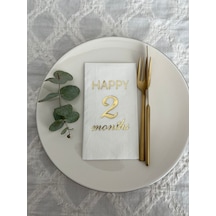 Gold Yaldızlı Beyaz Happy 2 Yaş Months Garson Katlama Peçete 16 Adet