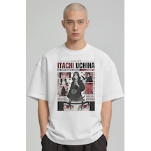 Itachi Uchiha Naruto Anime Baskılı Unisex Oversize Premium Tişört Beyaz