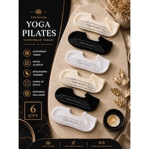 Çorap Vitrini 6'lı Paket Kaymaz Taban Pilates Çorabı - Siyah Beyaz Ekru Yoga Spor Çorabı Beyaz - Siyah - Ekru