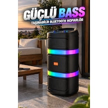 Kablosuz Mikrofonlu Party Box Bluetooth Hoparlör Çift 8 Inç Rgb Işıklı Karaoke Tws Usb Destekli