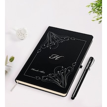 Kişiye Özel Baş Harf İsim Tasarımlı Siyah Defter Kalem Seti-1
