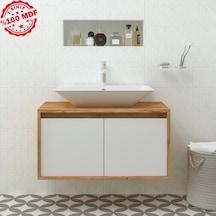 Banos Roomart Ayaksız 2 Kapaklı Lavabolu Ahşap-Mat Beyaz Mdf 85 . Beyaz