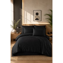 Pamuk Saten Çift Kişilik Nevresim Takımı 200x220 Cm Lastiksiz Çarşaflı, Yumuşak Dokulu, 4 Parça Siyah