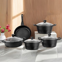 Lines 4301 9 Parça Titanyum Döküm Tencere Seti Siyah