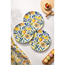 Grandora Renkli Narenciye Çiçek Desenli 6 Adet, 27 Cm Servis Tabağı Pasta, Tatlı, Kahvaltı Tabağı Seti Çok Renkli