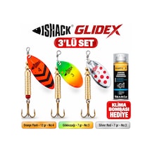 Fishack Glidex 3'lü Döner Kaşık Seti + Klima Bombası - Orange Flash 12 Gr No:4 + Gökkuşağı 7 Gr No:3 + Silver Red 7 Gr No:3