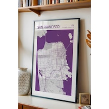 San Francisco Abd Haritası Çerçeveli Tablo Lüks Salon Ofis Duvar Dekorasyonu Hediyelik Tablo