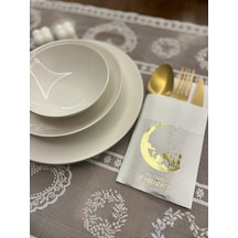 Gold Yaldızlı Beyaz Hoşgeldin Ramazan Yeni Ay Desenli Cepli Peçete 12 Li