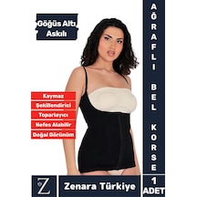 Günldelik Vücut Şekillendiren Beden Küçülten Toparlayan Gögüs Altı Askılı Ağraflı Bel Korse Siyah