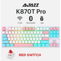 K870t Pro 3 Modlu Hot-swap Rgb, Mekanik Klavye - Beyaz - Red Switch