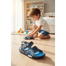 Noch Yan Bant Nakış İşlemeli Ve Üçlü Bantlı Ergonomik Çocuk Sandalet Lacivert - Mavi