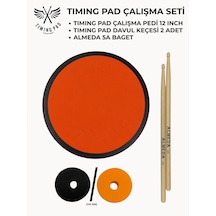Timing Pad Çalışma Seti Çalışma Pedi 12 Inch + Davul Keçesi 2 Adet + Baget