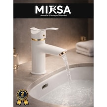 Beyaz-gold Sabit Banyo Lavabo Musluğu Bataryası