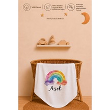 İsme Özel Kız Bebek Battaniyesi 80x80 Cm %100 Pamuk Çift Kat Penye Organik Baskılı İsimli Bebek Battaniyesi 1019b Ekru