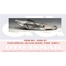 VALEO 87274 FAR SAĞ + SİNYAL 206 98-03 ELEKTRİKLİ ÇIZGILI H4