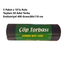 Endüstriyel Jumbo Boy J400 Çöp Torbası 80x110 Cm, 400 Gr, 5 Paket Toplam 50 Adet , Dayanıklı