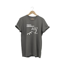 29 Ekim 102. Yıl Tasarım Baskılı %100 Pamuk Regular Fit Bisiklet Yaka Unisex T-shirt Gri