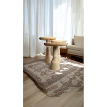 Wood Ahşap 3 Lü Set Mantar Yan Sehpa Boğumlu Model / Naturel Renk / Zigon Sehpa Vernikli Kahverengi