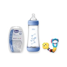Beslenme Başlangıç Seti 3 Parça: Chicco Biberon + Chicco Emzik + Infantino Emzik Tutucu - Mavi