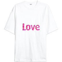 Love Yazılı Oversize Kadın Tişört Oversize Unisex Tişört