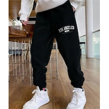 Siyah Unisex La Baskılı Jogger Eşofman Altı Siyah