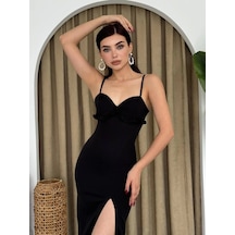 Defymoda Papalia Sırt Detaylı Elbise Siyah