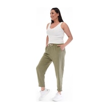 Büyük Beden Keten Yüksek Bel Lastikli Dar Paça Mom Pantolon 001