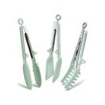 Maiyame Paslanmaz Çelik Mutfak Maşası, 23cm Bbq Maşası, Silikon Uçlu, 3'lü Set, Pasta Ve Salata İçin Açık Yeşil