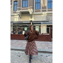 Asur Boutique Asur Butik Kadın Asimetrik Kesim Şifon Astarlı Etek Kahverengi
