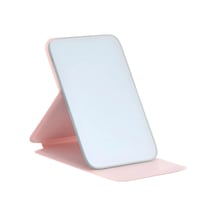 Katlanabilir Stantlı Makyaj Aynası / Pembe Deri Çanta Boyu Mini Ayna 723190 Çok Renkli