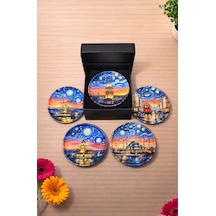 Upeka 5'li İstanbul Temalı Van Gogh Tarz Hediyelik Metal Tabak Magnet Set Kutulu 5cm Adet-5 Adet