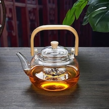 Bambu Saplı Isıya Dayanıklı Borosilikat Cam Süzgeçli Demlik 1000ml, Isıya Dayanıklı Cam Bitki Çayı Demliği 1 Diğer