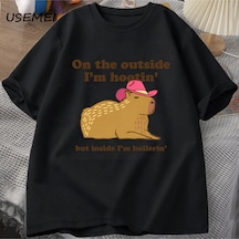 Dışarıda Ben Hootin Capybara Tişörtleri Adam Batı T-shirt Kovboy Cowgirl Komik Me 3074 Siyah