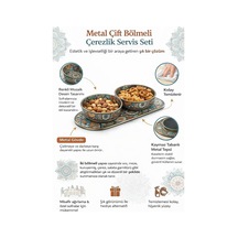 Metal Mozaik Desenli 2 Li Servis Kasesi Seti, Çift Bölmeli Meze, Sos Ve Kuruyemiş Sunum Kabı, Kaymaz Metal Servis Tepsili, Şık Ve Dayanıklı Sofra Aksesuarı, Ev, Misafir Sunumlarına Uygun Çok renkli