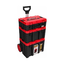 Super-bag S-m-l Master Case 3'lü Modüler Tekerlekli Takım Çantası Seti, Organizerli Alet Taşıma Ve Depolama Sistemi, Çekçek Kollu, Büyük Hacimli, Elektrikçi Tesisatçı Servis İçin, Kırmızı-siyah