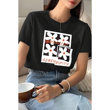 Unisex Serendipity Baskılı Oversize Tshirt Siyah
