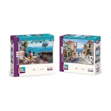 Sahil Sokak Ve Limana Karşı İkili Set - 1000 + 500 Parça İkili Puzzle Seti
