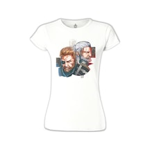 The Witcher - Geralt Vs Solid Snake Beyaz Kadın Tshirt 001