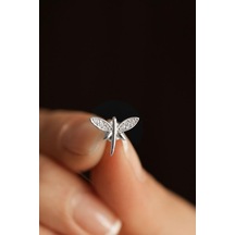 Zirkon Taşlı Rodyum Yusufcuk Minimal Çivili Gümüş Küpe