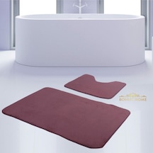 Bonny Home Unicolor Düz Mürdüm 2li Banyo Paspası Halısı Seti Kaymaz Krem