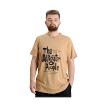 Mode Xl Büyük Beden Erkek V Yaka T-Shirt Allıgator Bej 001