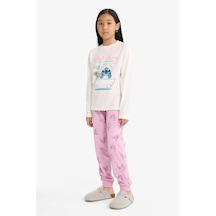 Defacto Kız Çocuk Disney Lilo & Stitch Pijama Takımı Uzun Kollu Üst Uzun Alt F7356a825auer105 Ekru