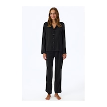 Penti Siyah Fleur Saten Yılan Desenli Uzun Kollu Gömlek Pantolon Pijama Takımı