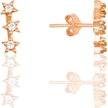 Gümüş Rose Zirkon Taşlı Kayan Yıldızlar Küpe Barcode Gold - Rose Gold - Rodyum