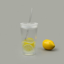 Paçii Cam Köşeli Pipetli Bardak - Şeffaf - 1 Lt Renkli